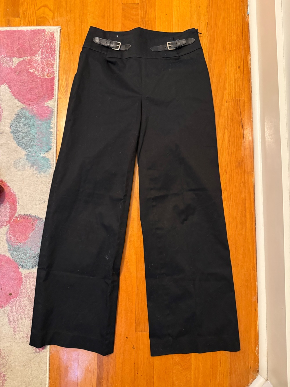 Ralph Lauren Black Wide-Leg Pants with Double Buckle Waist